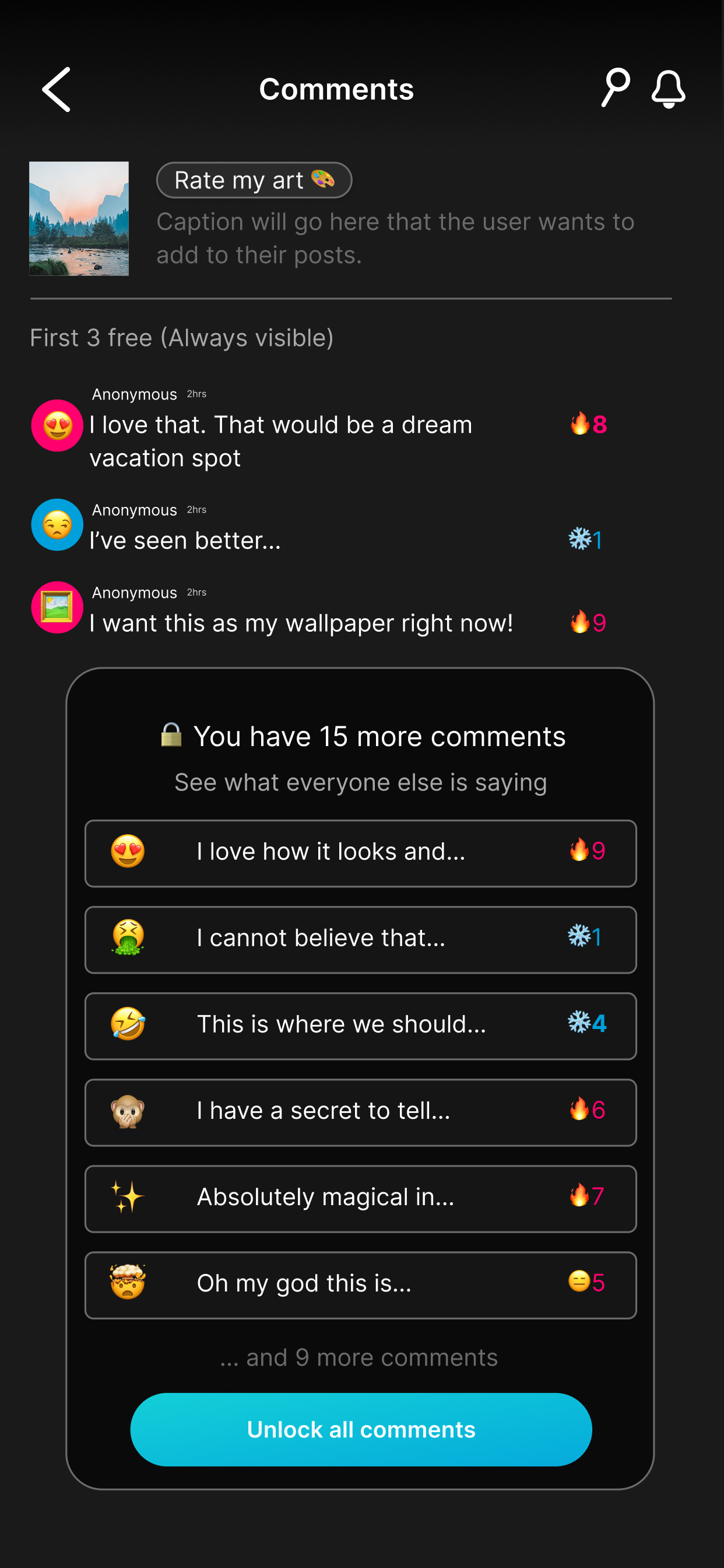 Comments screen